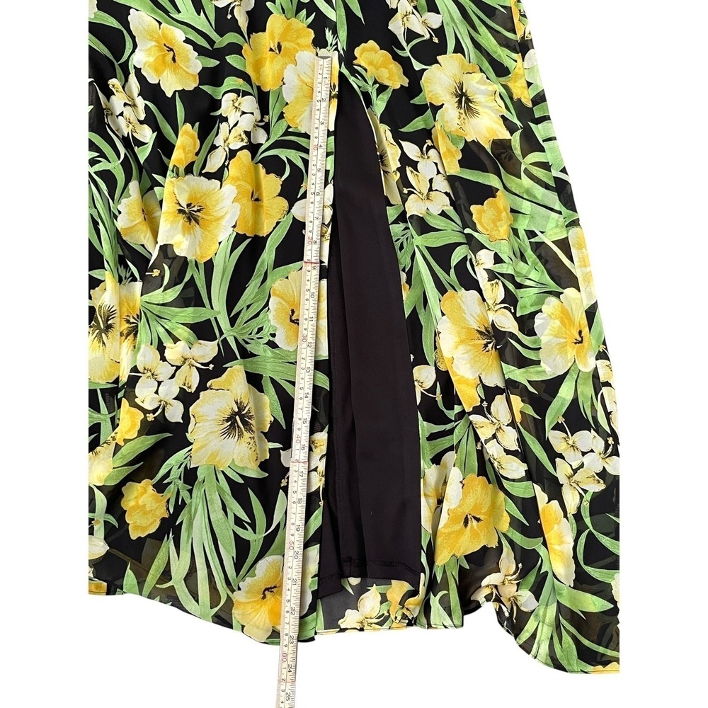 Bar III Floral Maxi Dress Women Large Black Yellow Excellent Ruffle Slit V-Neck - Picture 15 of 16